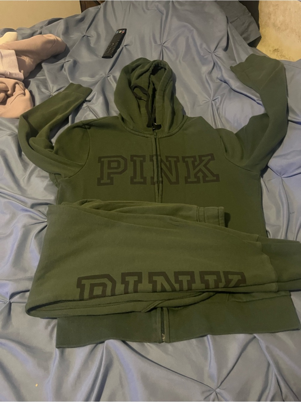 PINK Green Full Zip Hoodie & Pants 2-Piece Sweatsuit Set